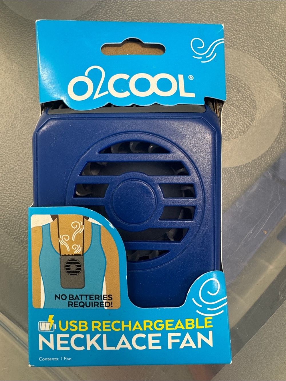 O2 cool - USB Rechargeable Necklace Fan - Blue